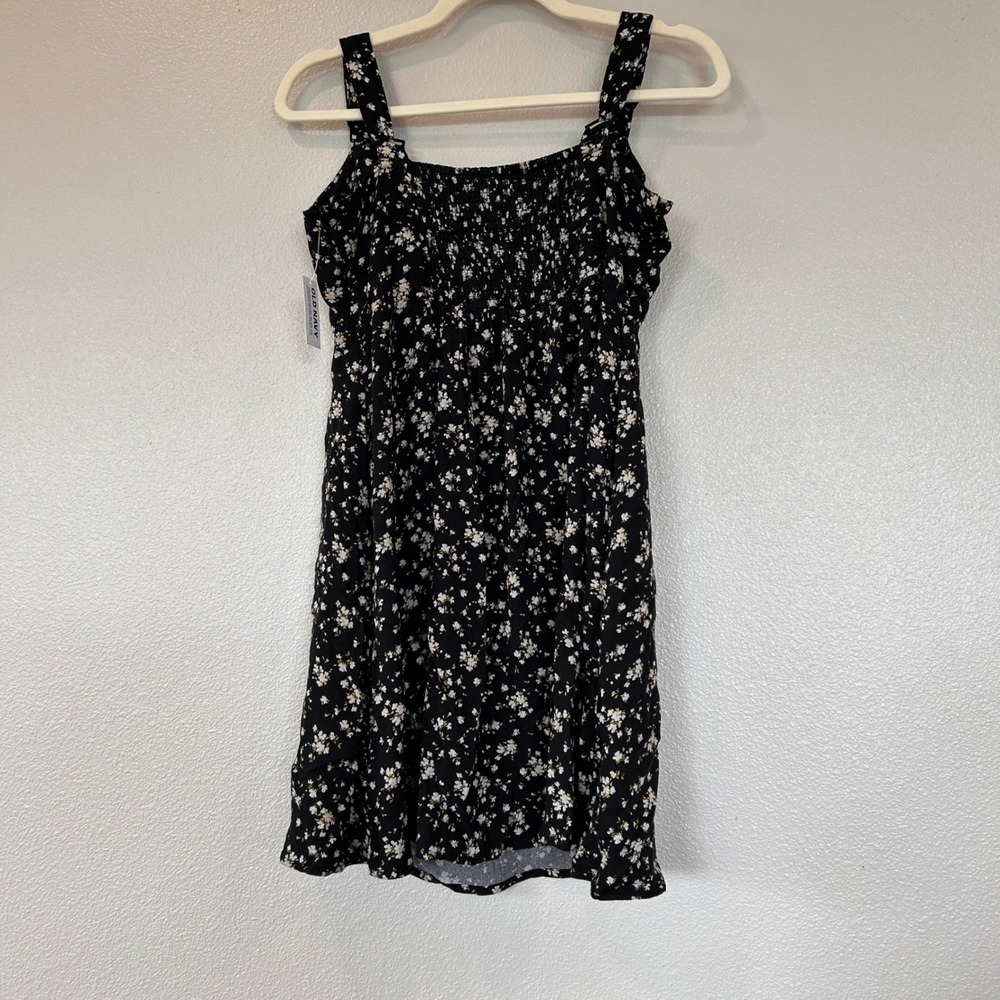 Old Navy Floral Cottagecore Mini Dress Black White Ditsy Smocked Back Small - Picture 8 of 10